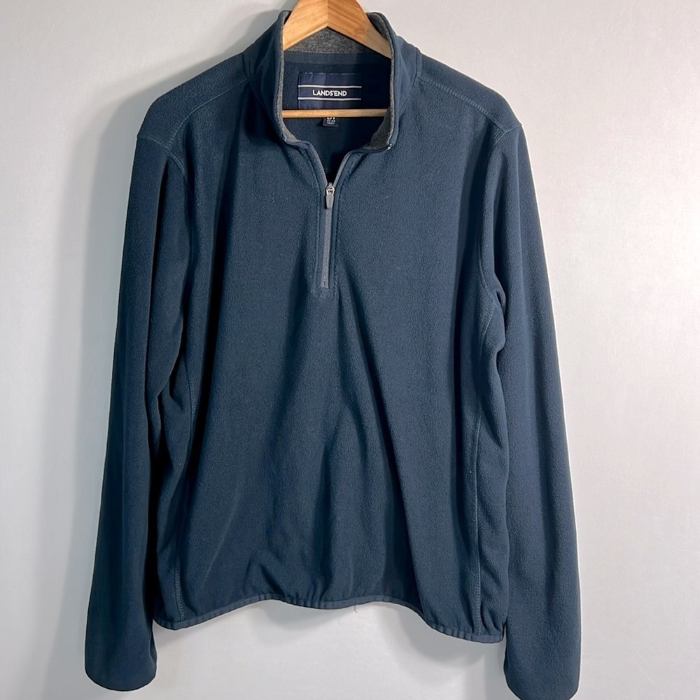 Lands' End Navy Quarter Zip Fleece Pullover size L/T 42-44